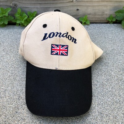 Vintage Y2K London Flag Baseball Hat Men's OS Beige Black Lumberjack Cotton