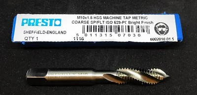 Presto HSS Spiral Flute Metric Coarse Machine Taps, Sizes 3,4,5,6,8,10 & 12mm