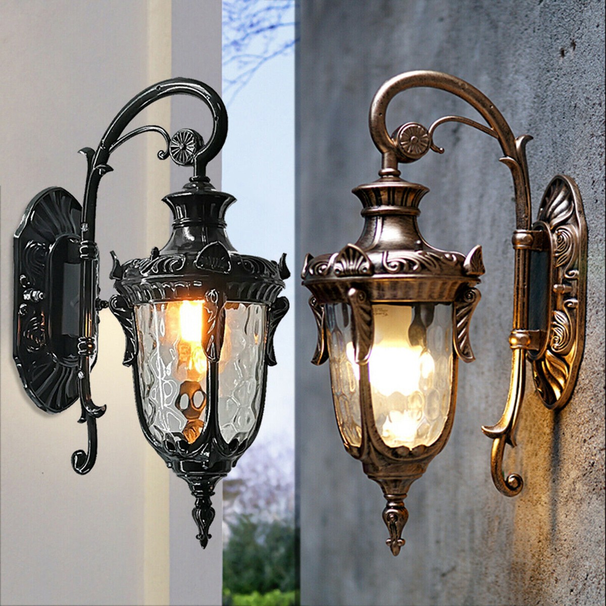 7 PANDAS Outdoor Wall Light - IP44 Waterproof, Matte Black With Glass Shades, E12 Sockets