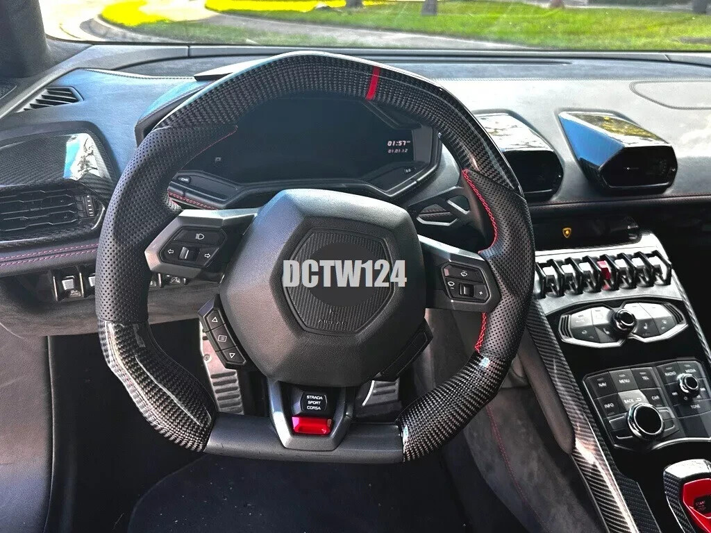 Real Carbon steering wheel Lamborghini Huracan model Orange Ring and Stitching