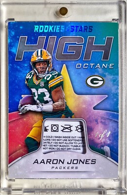 2019 Panini Rookies And Stars Aaron Jones Platinum Laundry Tag Patch 1/1 Packers