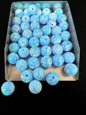 Full Drilled Soft Blue Synthetic Lab Created Opal Round Beads OP26
