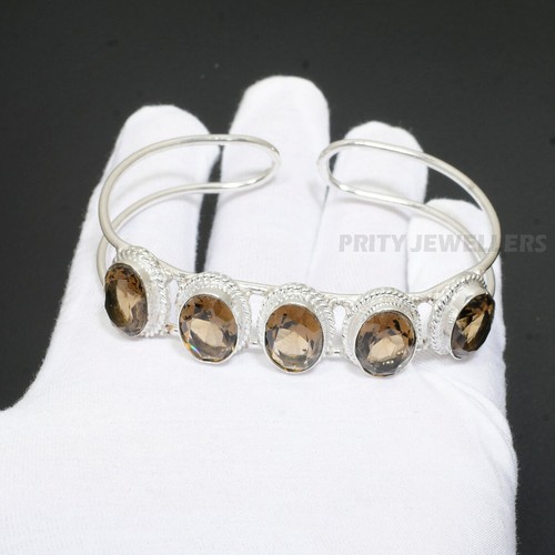 925 Sterling Silver Adjustable Handmade Cuff Bangle Garnet Topaz Quartz Gemstone - Picture 21 of 28