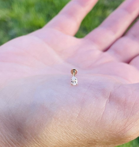 Pear Shape Natural Diamond Push-In 14K Gold 18G Labret Ear Tragus Stud - Picture 5 of 5