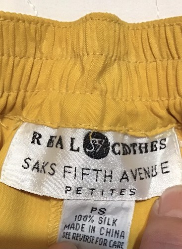 Real Clothes/Saks Fifth Avenue petites giallo 100% seta corto, tg. PS, Cina - Foto 14 di 22