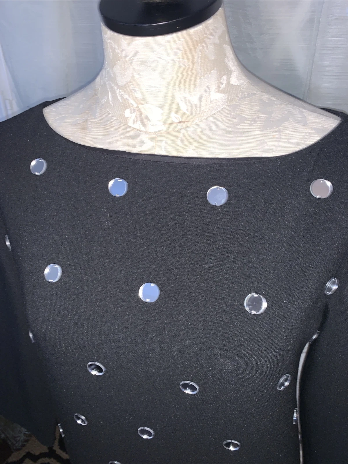 Abito nuovo senza etichette Kate Spade nero specchio paillettes a pois manica 3 4 edizione Ltd taglia 4