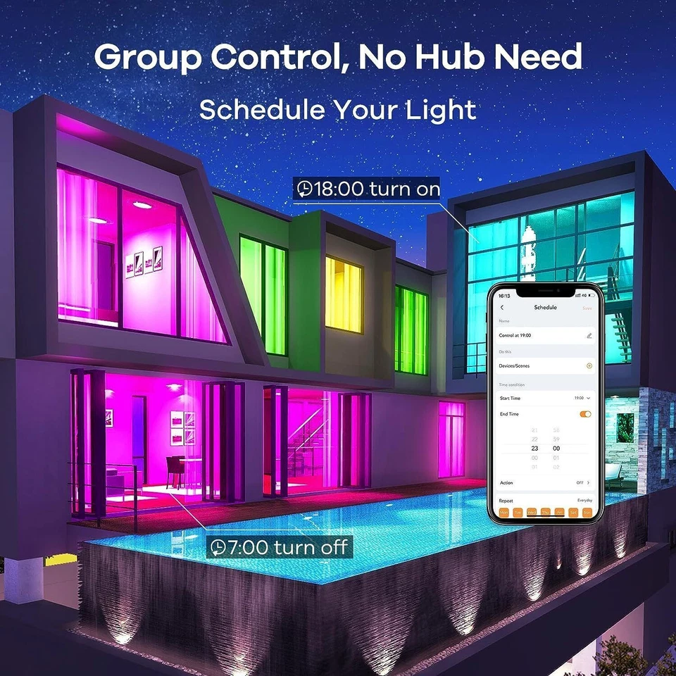 4-Pack LED RGB Smart Light Bulb A21 15W WiFi Bluetooth E26 Alexa & Google Home - Image 4 of 4