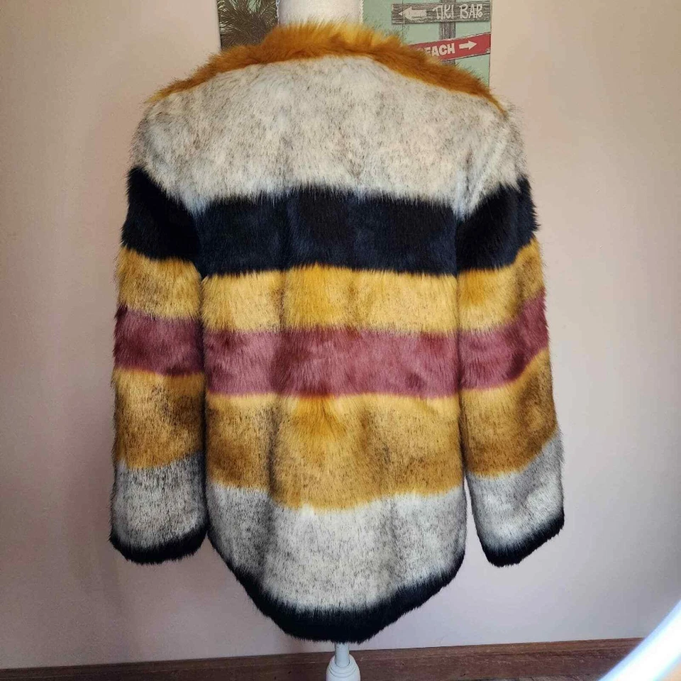 Zara NWT faux fur striped fun jacket XS - Image 3 of 4