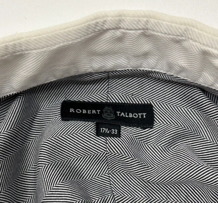 Camisa de vestir Robert Talbott para hombre azul gris manga larga talla 17 1/2 33 Foto 3 de 4