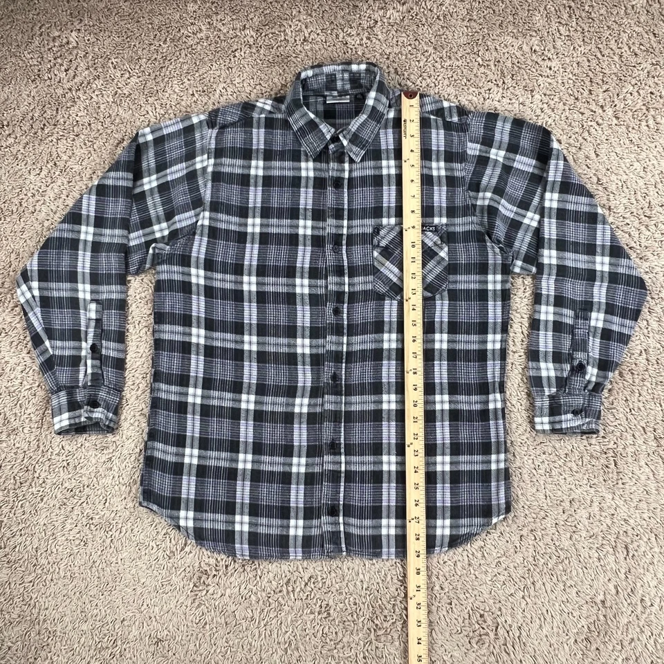 JACKS SURFBOARDS Black Purple Gray Plaid Flannel Button Up Shirt Mens XL Pocket - Image 3 of 4