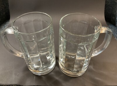 NEW SET OF 2 PASABLACHE MUGS 10 PANEL CLEAR GLASS MADE IN TURKEY 5 7/8  X 3 1/4 