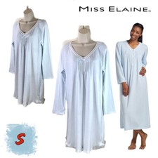 NWD- Miss Elaine S Long Sleeve V-Neck Lace Trim Knit Nightgown Blue 232800 59