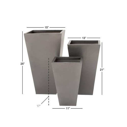 Litton Lane Metal Lightweight Planter Large With Tapered Base In Gray (3- Pack) - Picture 5 of 11