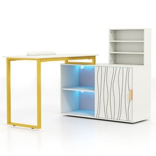 Artist Hand White Manicure Table Nail Desk Station,LED Light,Shelf,USB,AC Outlet