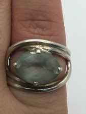 925 Sterling Silver Statement Ring- Green Topaz Stone Size 7.75