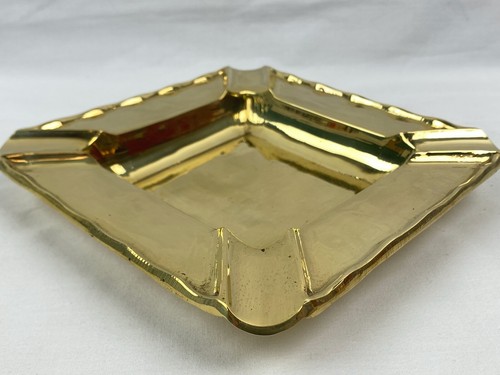 Vintage Deco Handmade Solid Brass Square Ashtray Made In India 7" x 7" Cigar - Picture 4 of 9