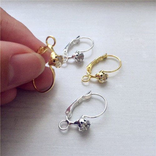 50pz Orecchini Argento/Oro Rame Francese Ganci Con Strass 24mmx13mm - Foto 4 di 11