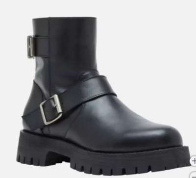 Steve Madden Women's Crusader Black & Excursion Brown Moto Boots Buckle Strap