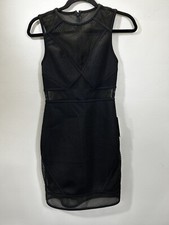 Express Womens XS Black Dress Bodycon Mesh Lined Knee Length NEW