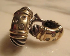 David Yurman Diamond Sterling Silver 14K Yellow Gold Metro Cable Omega Earrings