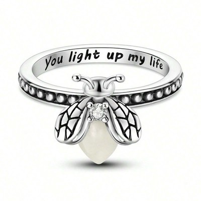 Glow in Dark Firefly Ring Silver You Light Up My Life Women Jewelry Gift