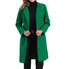 Allegra K Women Winter Notch Lapel Mid-Long Single-Breasted Overcoat Pea