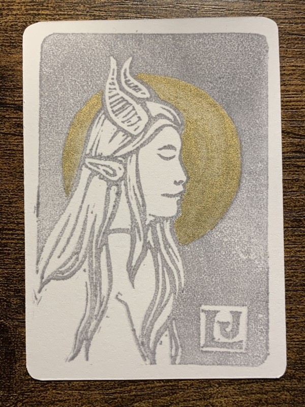 DnD Tiefling Sorcerer Block Print ACEO ATC Original Illustration Signed 2.5x3.5