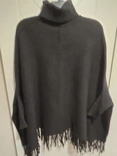 Fringed Poncho Sweater Womens L / XL Black Turtleneck
