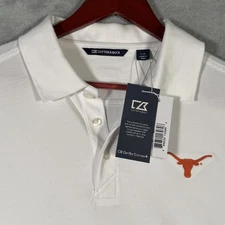 Texas Longhorns Polo Shirt Mens Large White NCAA Football Cutter & Buck DryTec