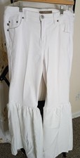 Womens Upcylced White denim pants with ruffle...
