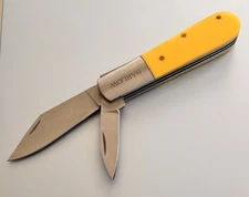 Yellow Barlow Vintage Retro Pocket Knife 2 Blades Sharp Stainless Steel 3.5”
