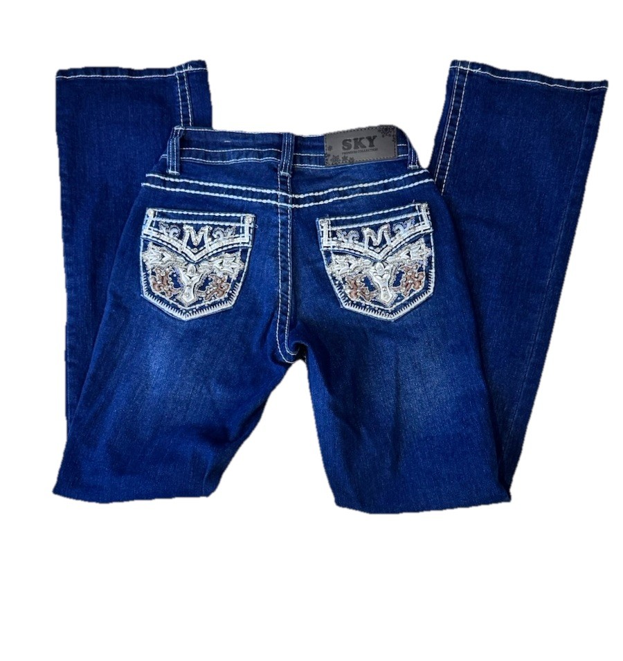SKY Premium Collection Jeans Bootcut Women’s Size 1/2 Rhinestone Pocket Low Rise