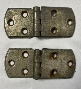 Vintage Pair of  Chrome Tone Metal Offset Door Hinges 4"x1.75" MCM Art Deco