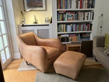 Iconic Matthew Hilton Balzac chair & footstool - natural leather - well loved