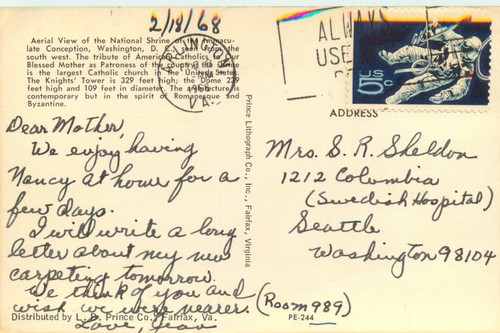 1966 Aerial View, National Shrine of the Immaculate Conception, Vtg Postcard - Picture 2 of 2