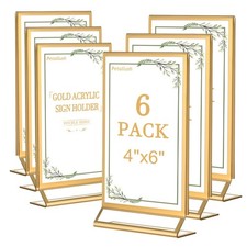 6PCS Gold Acrylic Picture Frame Stands Holders for Tables Display 4x6, Double...