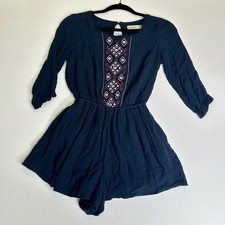 ABERCROMBIE Kids Girls Blue Shorts Romper Sz Med 12 -Heart Floral Embroidery
