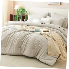 Comforter Set 7 Pieces Bed in a Bag Soft Bedding Comforter Set Queen Beige
