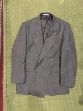Yves Saint Laurent Double Breasted Suit 44R Grey Stripe 80s
