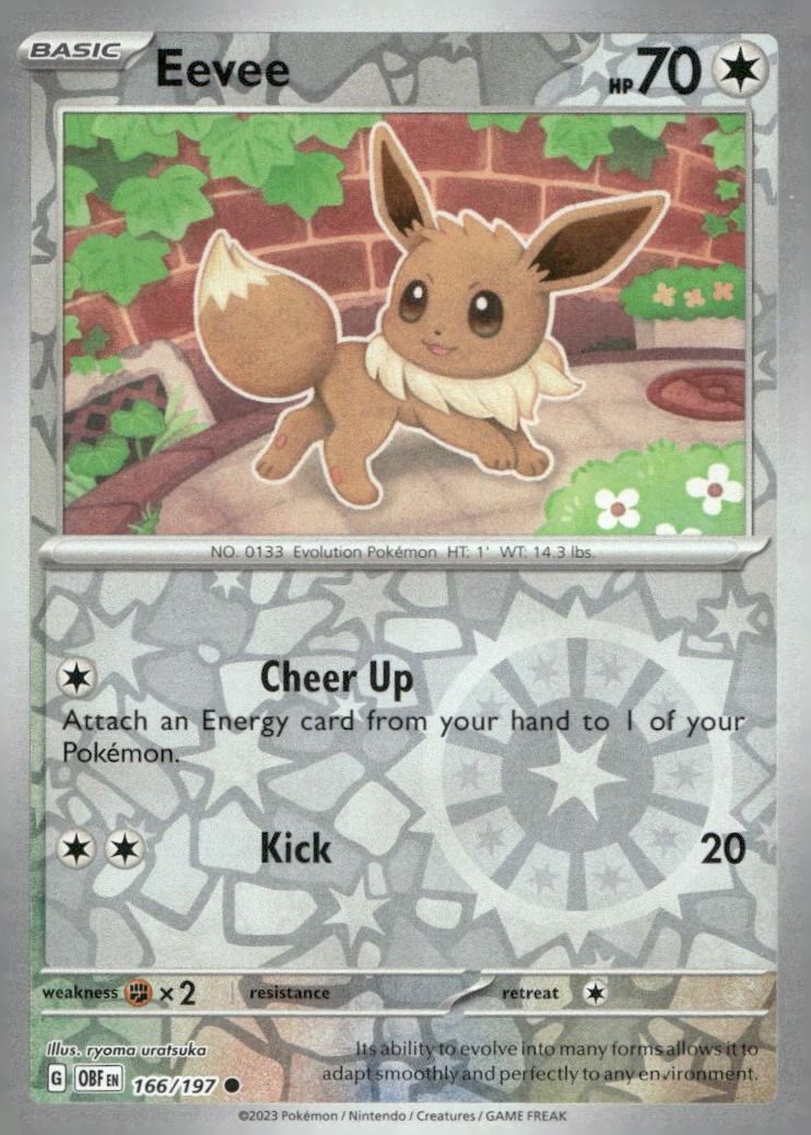 Eevee 166/197 Common Obsidian Flames Pokemon Reverse Holo Near Mint