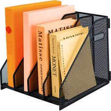 Desk File Organizer 4Section Vertical Metal Magazine Folder Holder Black