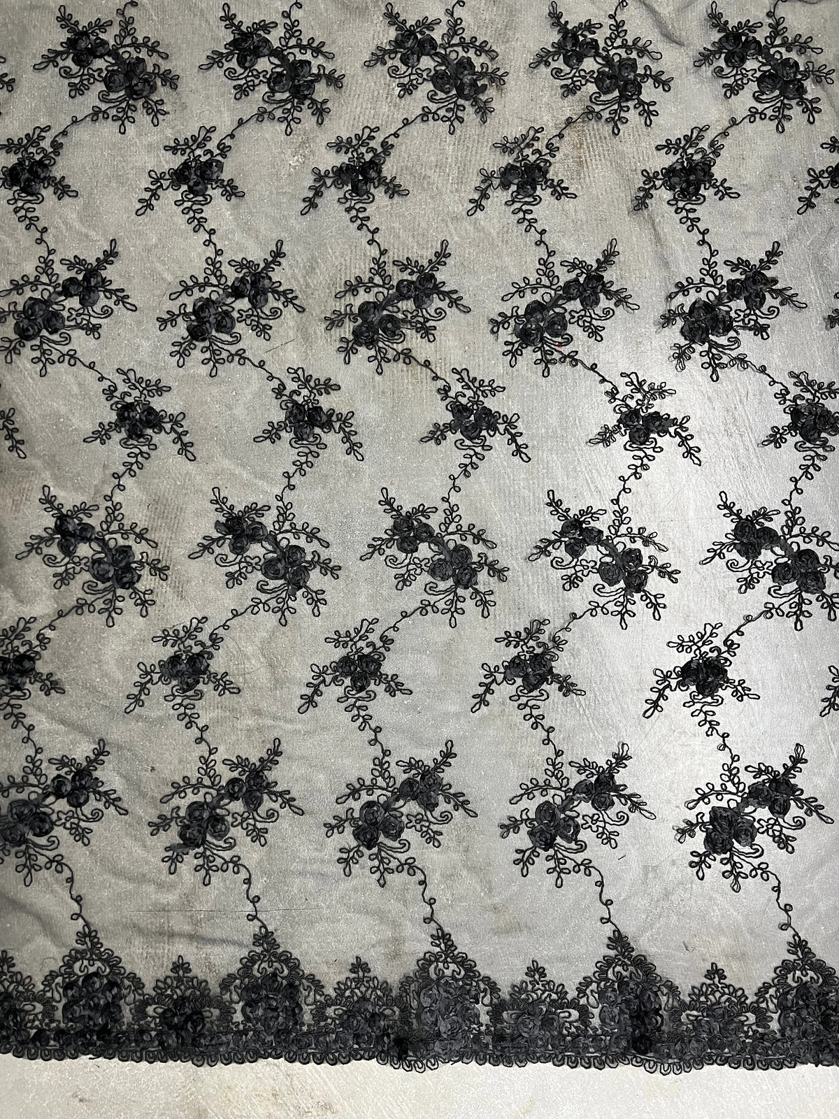 Andrea BLACK 3D Floral Matte Corded Embroidery on Mesh Lace Fabric by the Yard 