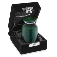 Small Mini Keepsake Cremation Urn for Human Ashes, Green with Velvet Case