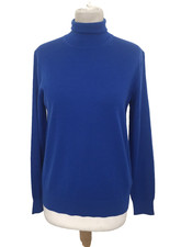 M&S Women's Jumper Size 10 Cobalt Blue Knit Merino Roll Neck L/Sleeve Rib New