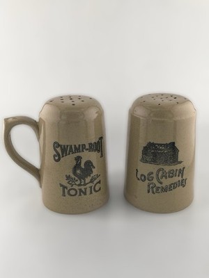 Swamp-root Tonic and Log Cabin Remedies Sugar & Flour Shakers England Rustic Big
