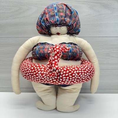 Unique Handmade Cloth Vtg Soft Body Doll Decor OOAK Bathing Suit & Giraffe Float