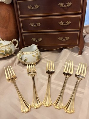 F.B. Rogers Gold Plated Glossy Fork Set of 5 Traditional Style