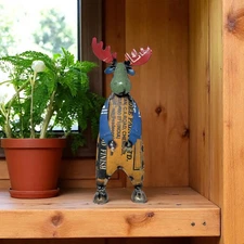 Rustic Small 13" Tall Repurposed Scrap Metal Moose Statue Home Farm Garden Decor