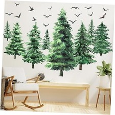 Watercolor Pine Tree Wall Decals Large Peel and Stick Forest Classic Style