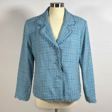Carole Little Silk Blend Tweed Blazer Pastel Blue - Size Large